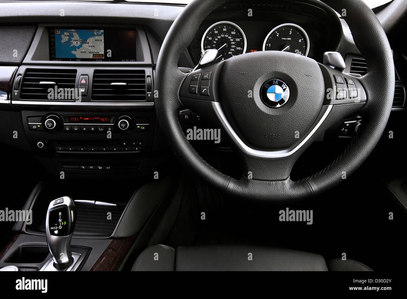 BMW X6 interior dashboard and steering wheel Stock Photo