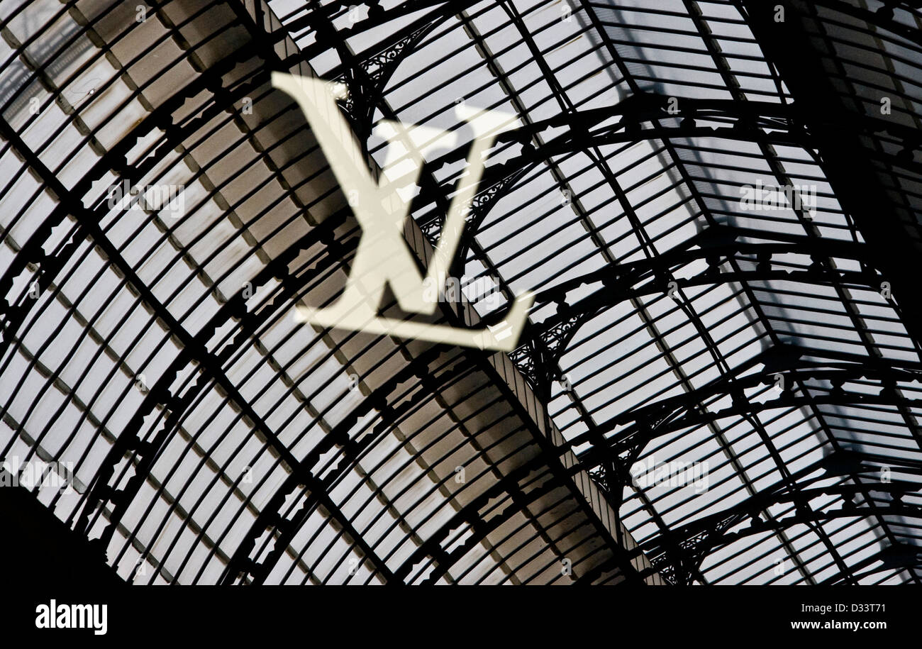 Louis Vuitton logo reflected in roof of Galleria Vittorio Emanuele II Milan Lombardy northern Italy Europe Stock Photo