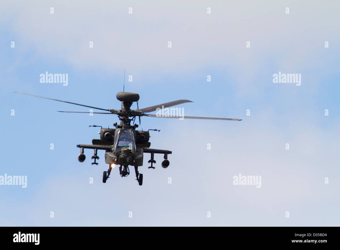 Army Air Corps Apache AH-64 Helicopter in flight Stock Photo