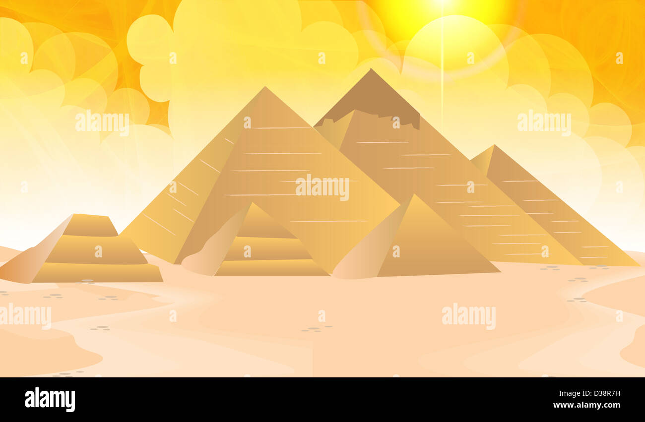 Pyramids on a landscape, Giza Pyramids, Giza, Egypt Stock Photo