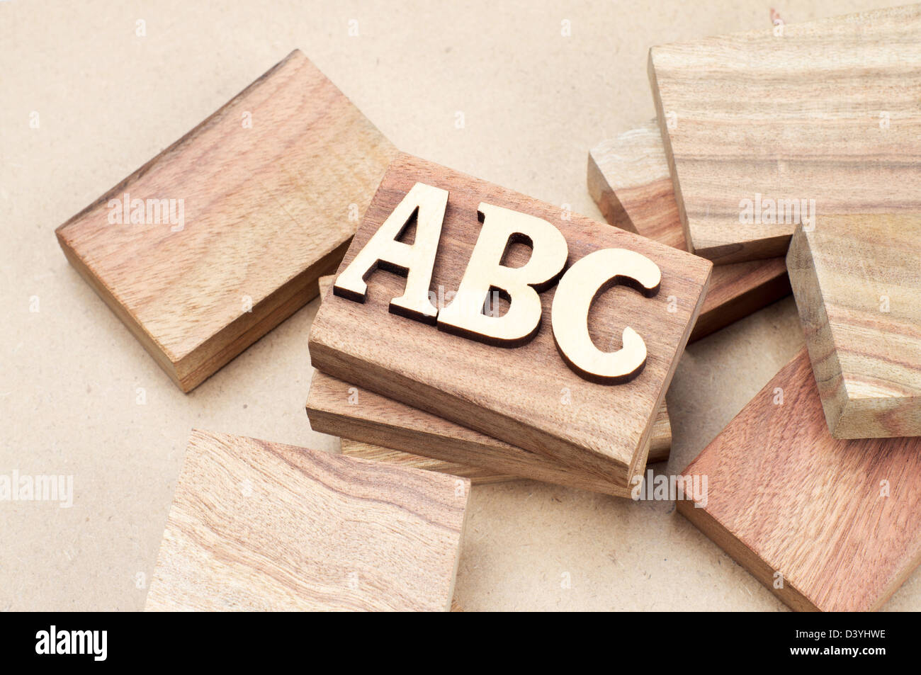 Abc wooden blocks label cut Stock Photo