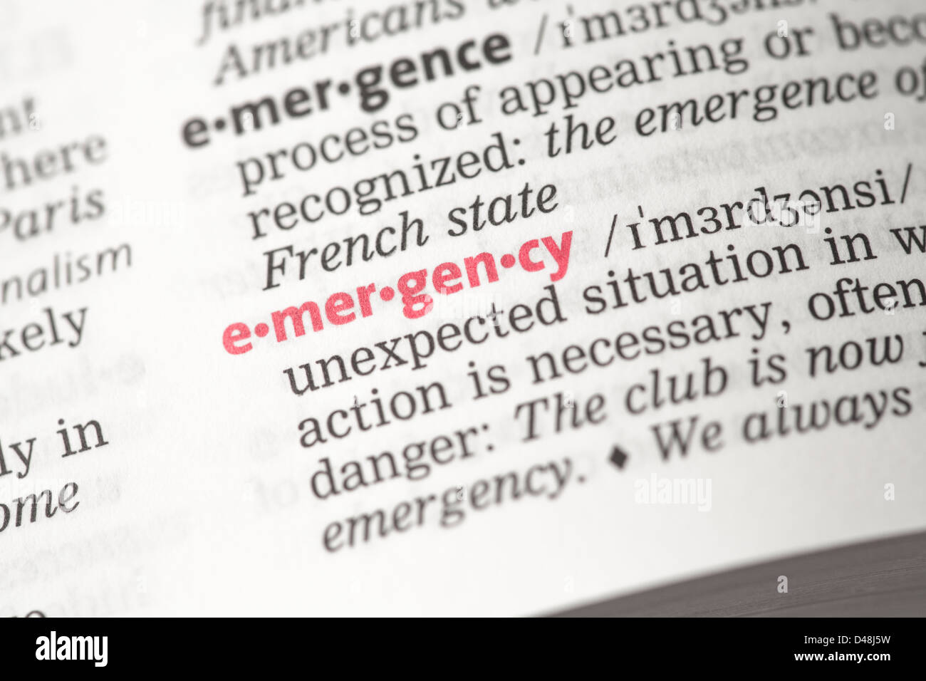 Emergency definition Stock Photo