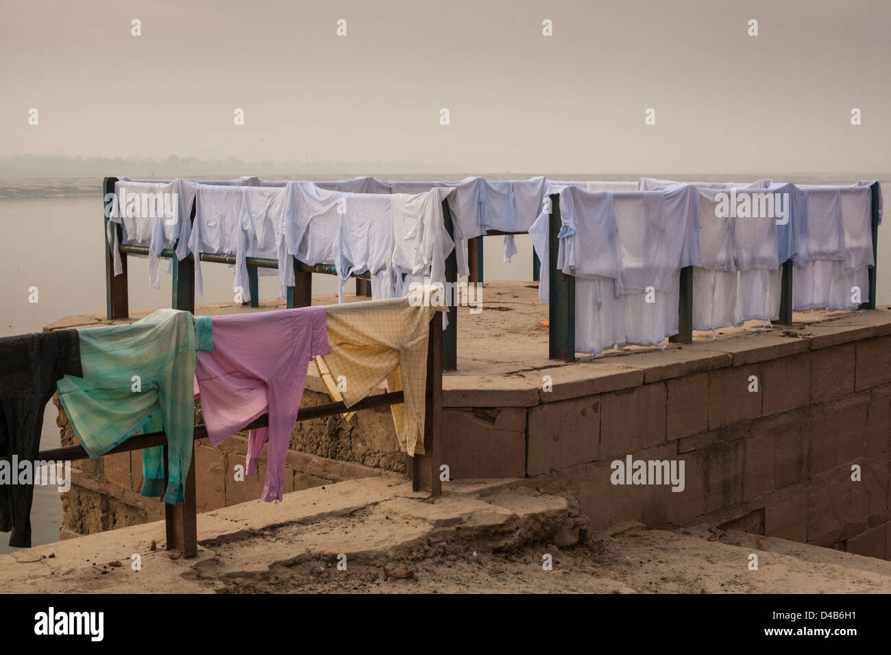 washing hanging out to dry, Varanasi, India Stock Photo