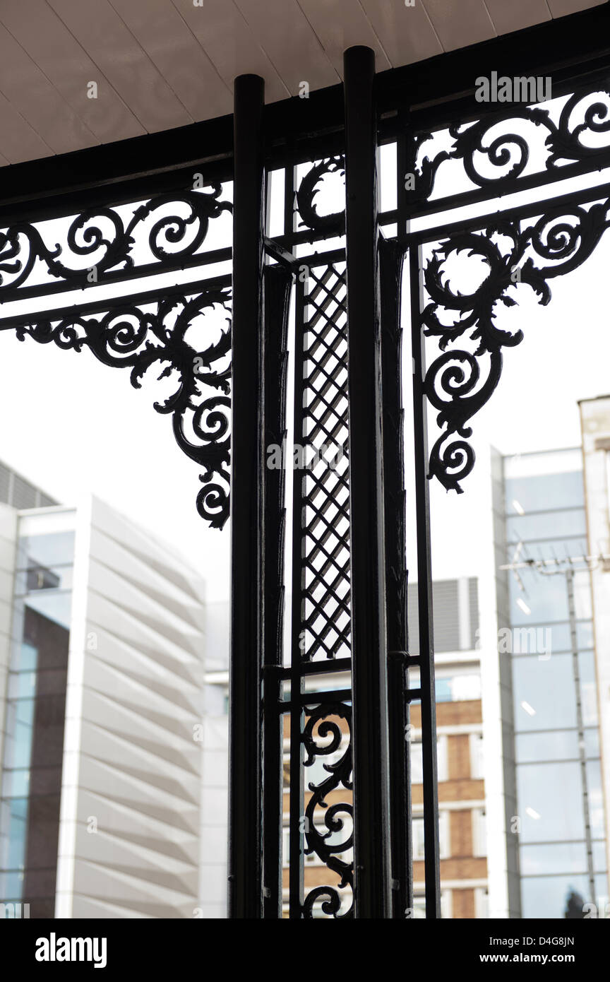 window frame with cast iron decoration Stock Photo