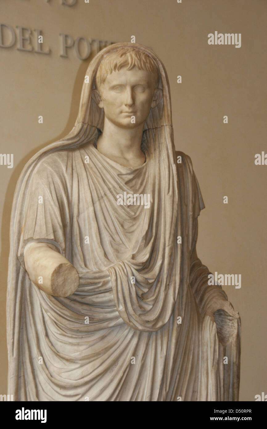 Augustus ( 63 BC – 14 AD). First Roman Emperor. Statue Via Labicana Augustus. Augustus as Pontifex Maximus. 12 BC. Stock Photo