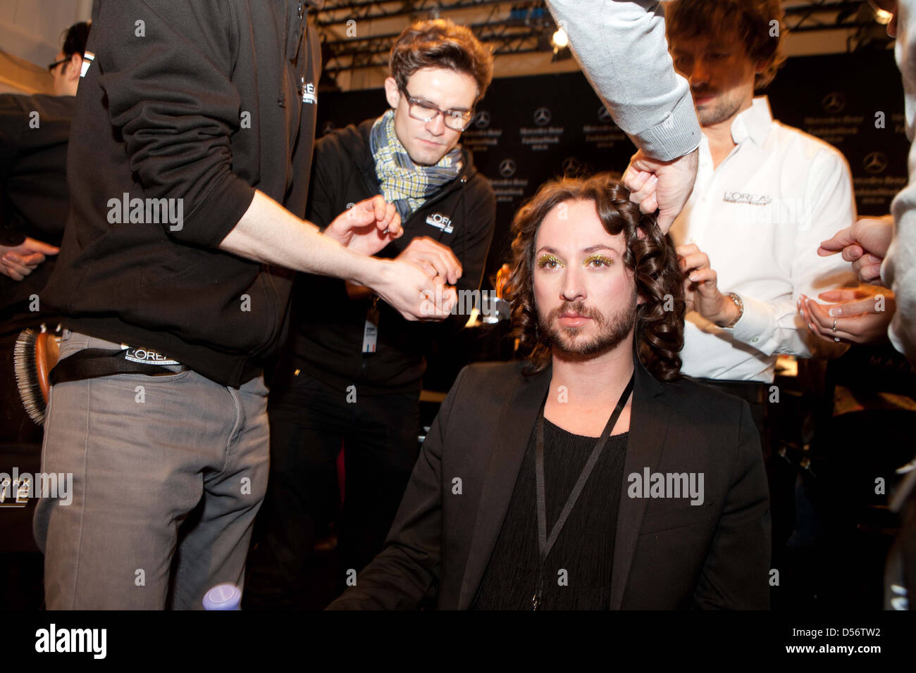 Marcel Ostertag at Mercedes-Benz Fashion Week Berlin Autumn/Winter 2012 - MARCEL OSTERTAG - Bachstage at Fashion Tent at Stock Photo