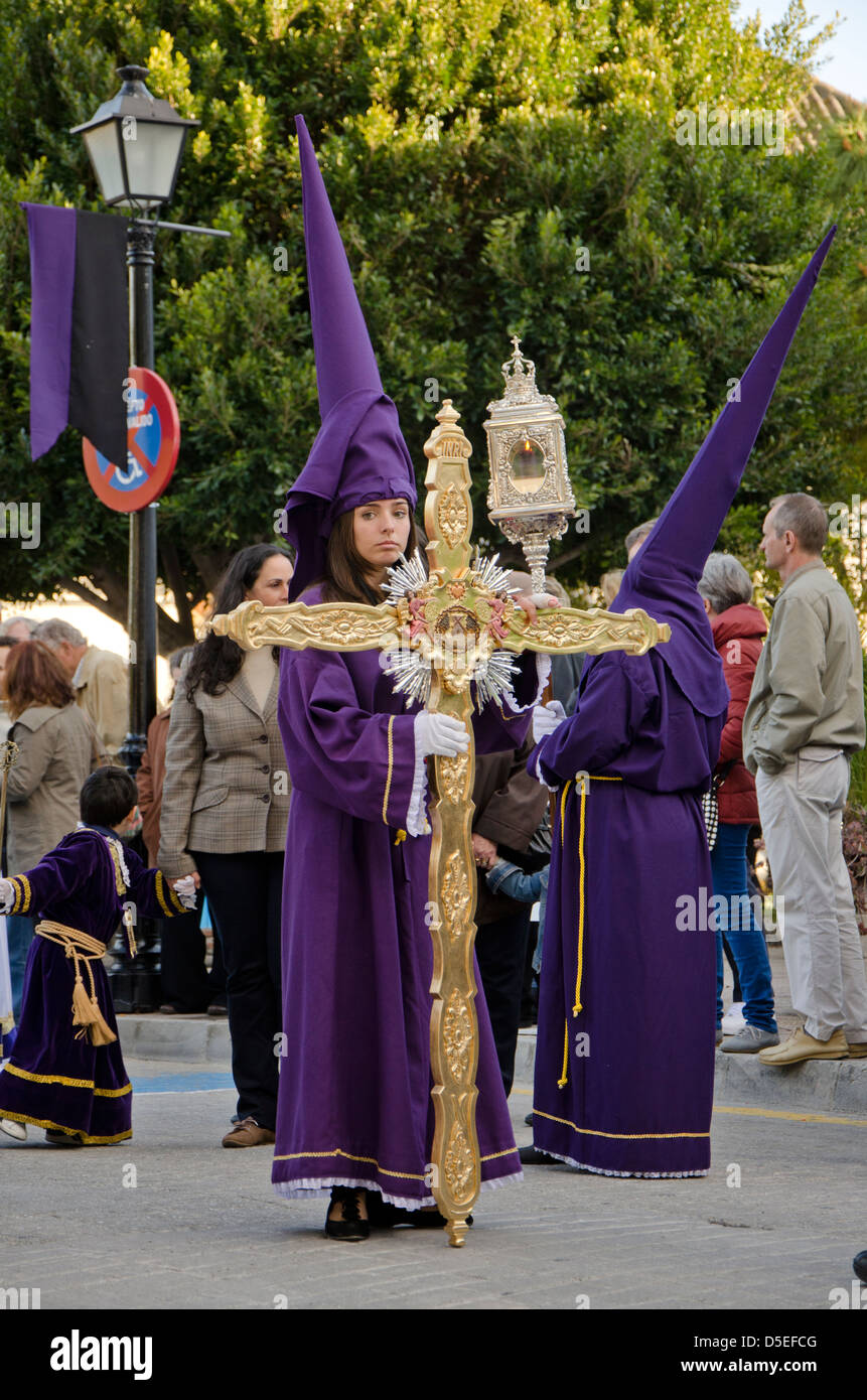 Waiting to start the procession during Holy week, semana santa in Mijas Pueblo, Malaga province, Spain. Stock Photo