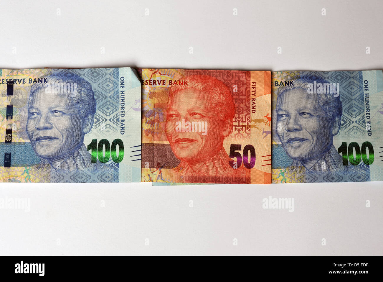 The new design of the South African 50 and 100 Rand notes. Stock Photo