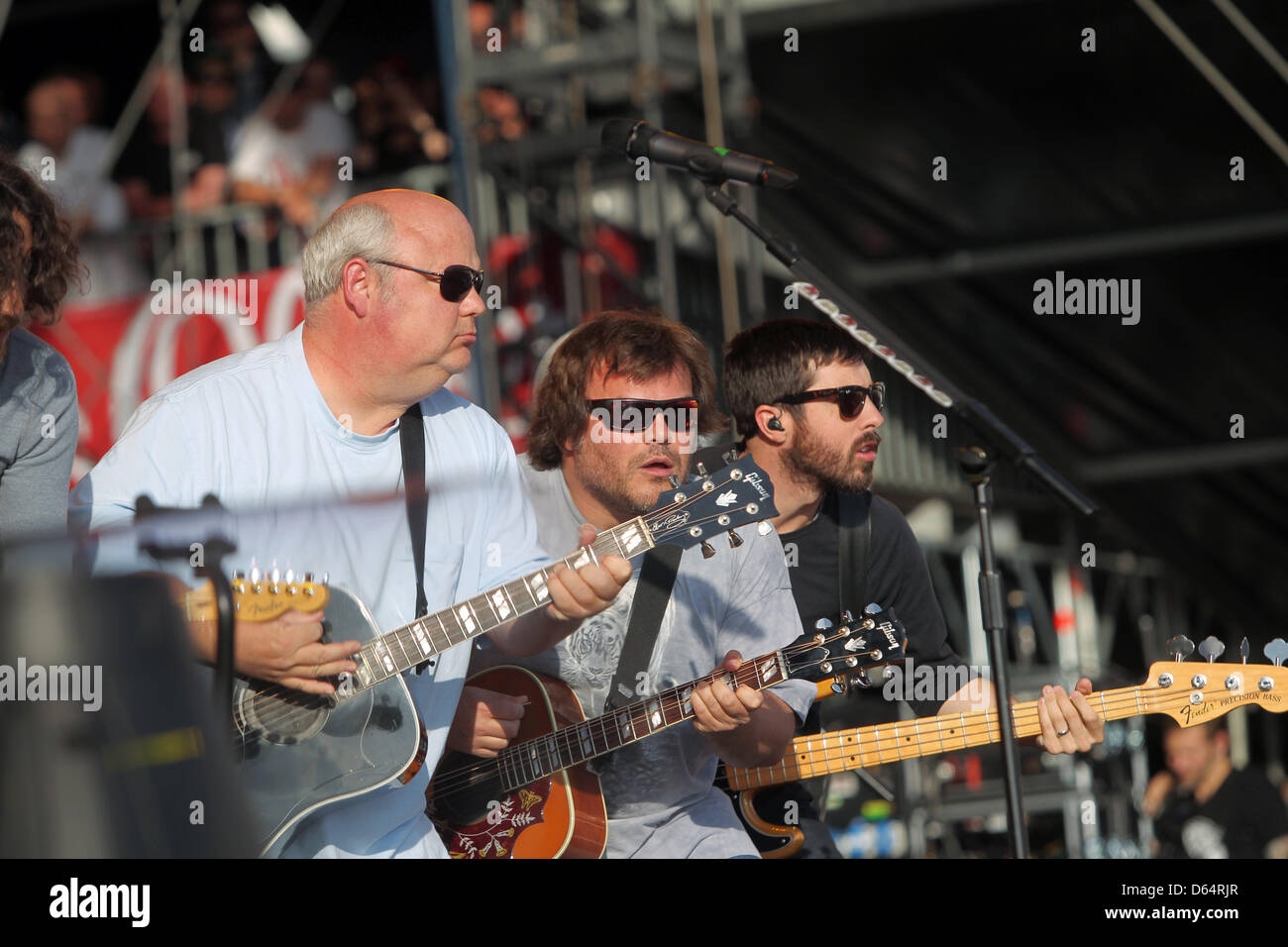 US musicians and actors Kyle Gass (L) and Jack Black (M) of the band Tenacious D perform at the music festival 'Rock am Ring' near Nuerburg, Germany, 02 June 2012. About 85.000 people are expected to attend the three-day festival with 85 performing bands. Photo: THOMAS FREY Stock Photo