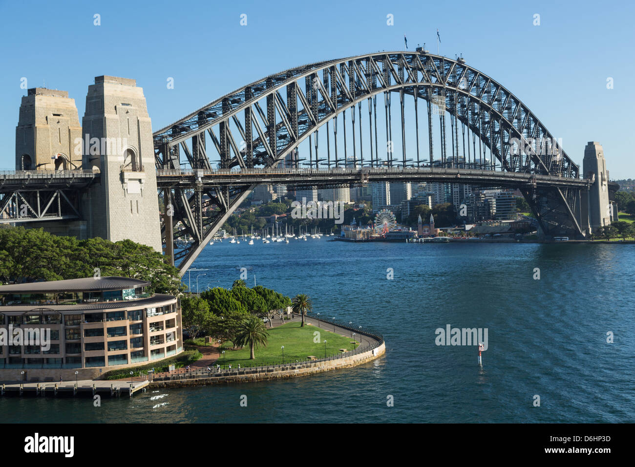 The Sydney Harbour Bridge and the Park Hyatt Sydney Hotel on a sunny day. Stock Photo