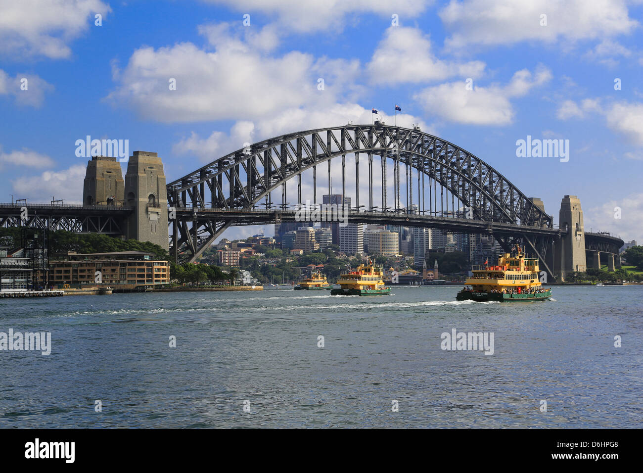 Sydney Harbour Bridge and ferry traffic. Stock Photo