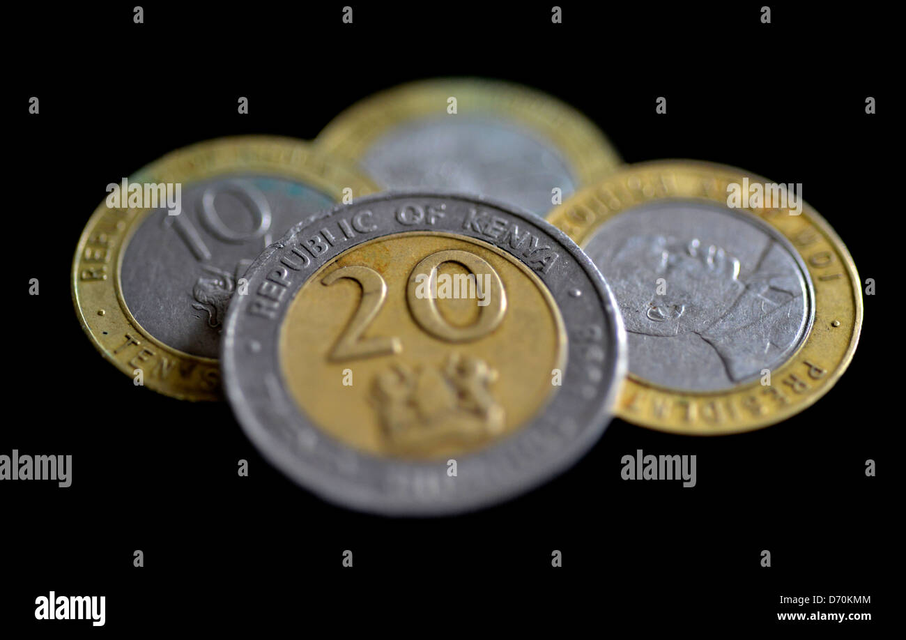 A selection of Kenyan shilling coins. The currency of Kenya. Stock Photo