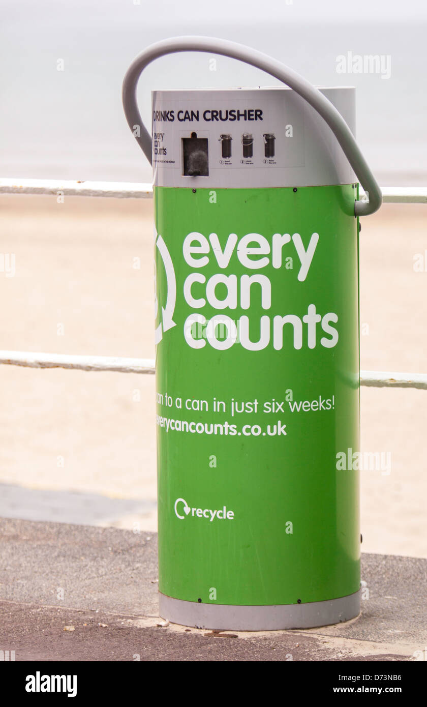 Can crusher recycling bin, Weymouth, Dorset, England, UK Stock Photo