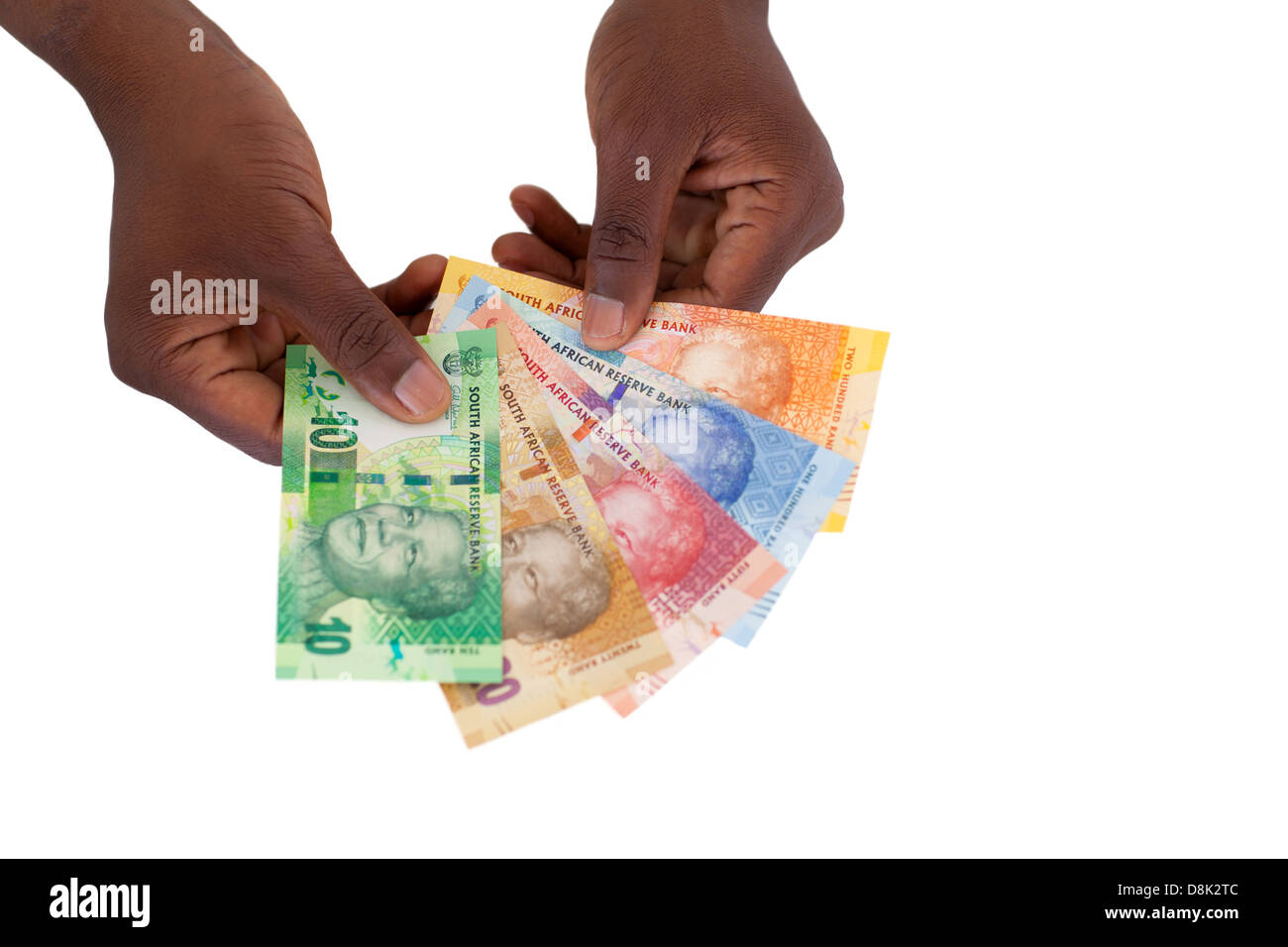 south African man holding new bank notes Stock Photo