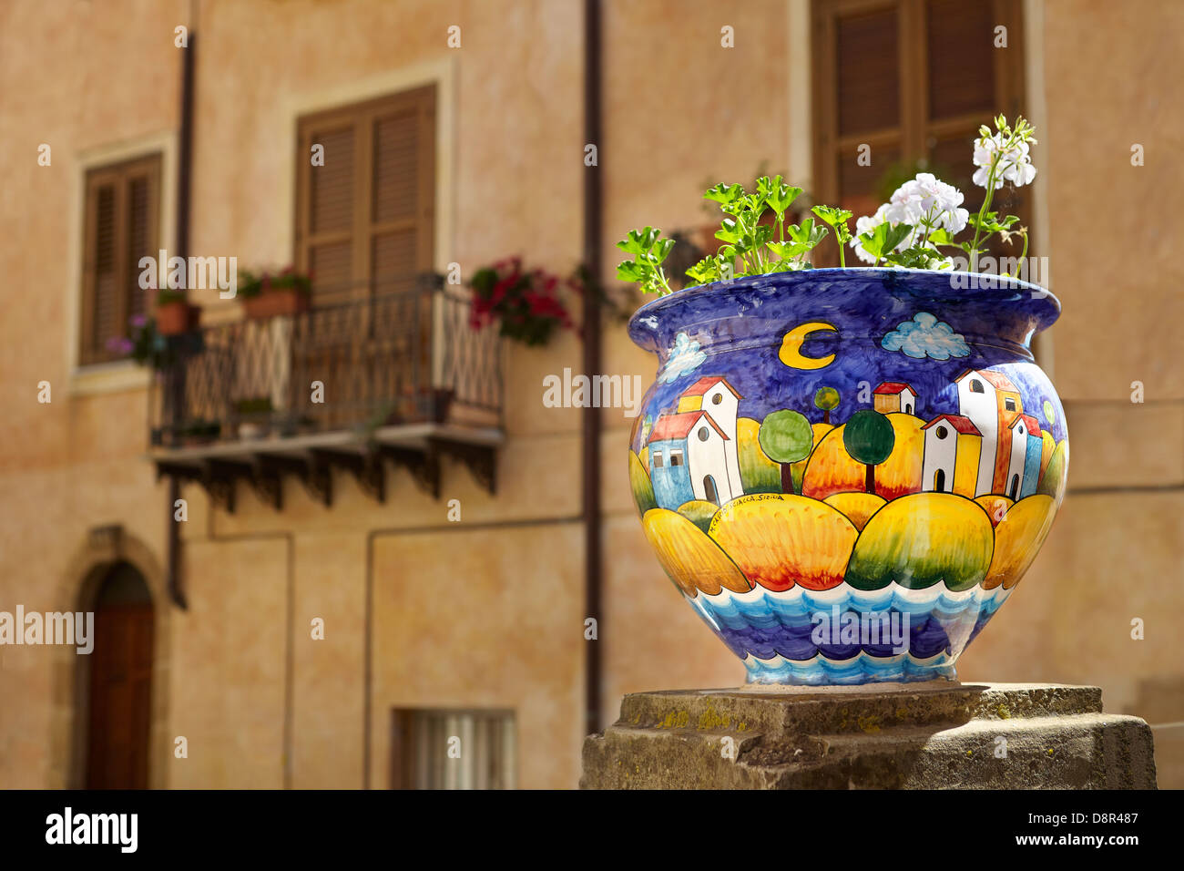 Sicilian ceramics as decoration in old town Sciacca, Sicily, Italy Stock Photo