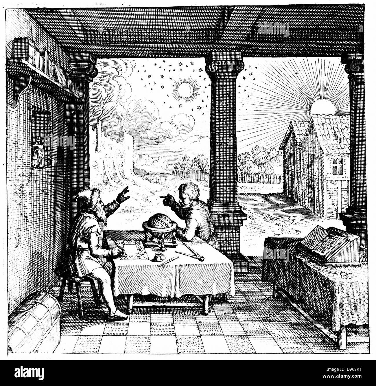 Astrologers preparing a horoscope. From Robert Fludd 'Utriusque Cosmi..historia'. Oppenheim, 1617-1619 Stock Photo