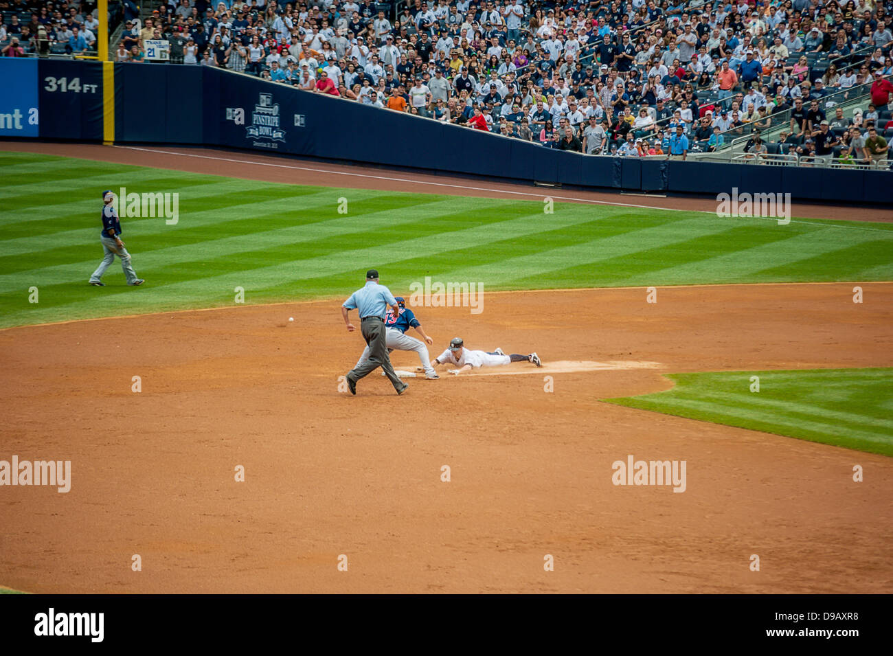 The New York Yankees playing at their home ground. Stock Photo