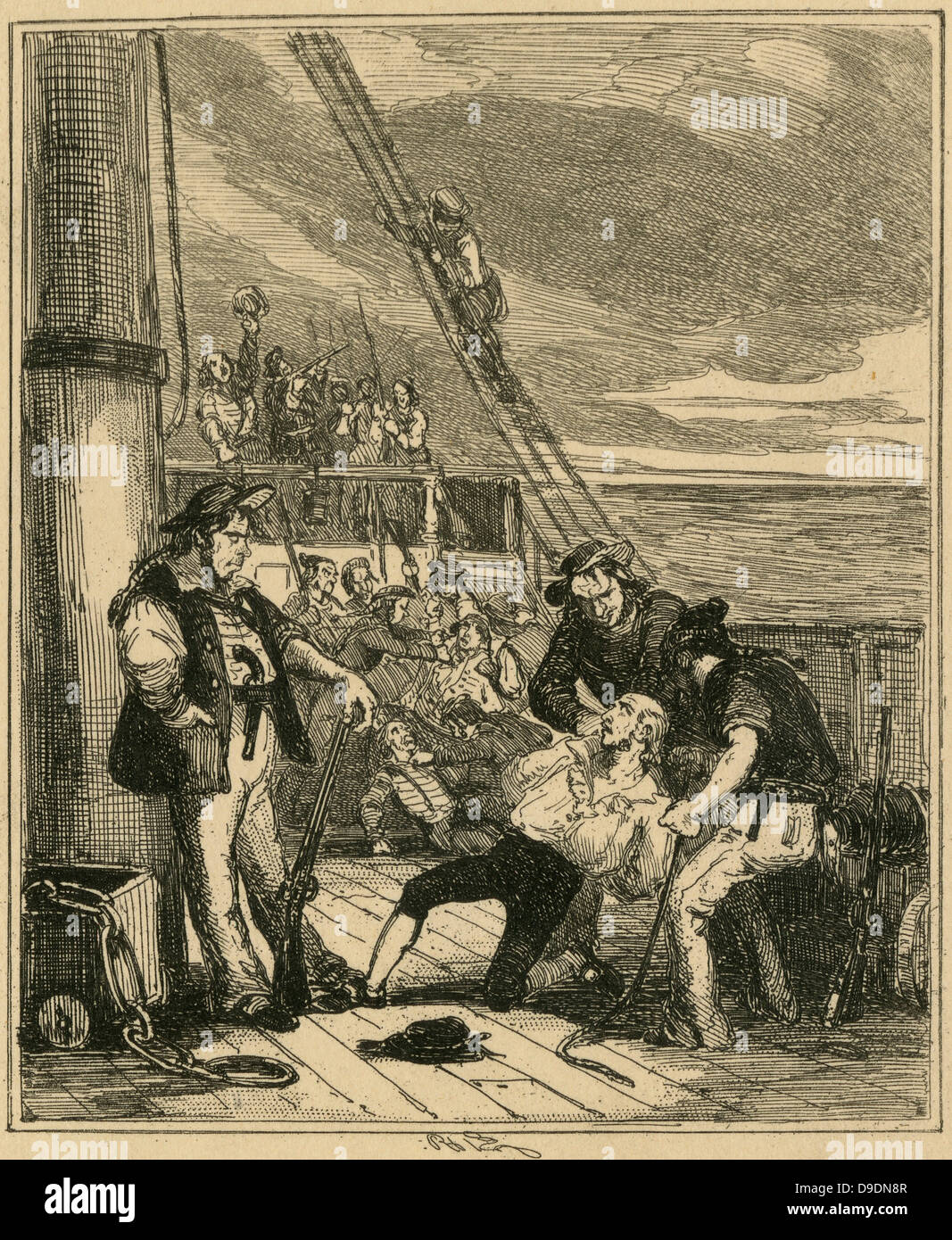 Mutiny on HMS 'Bounty', May 1790.  Captain Bligh at the mercy of the mutineers.  Illustration by 'Phiz' (1815-1882). Stock Photo