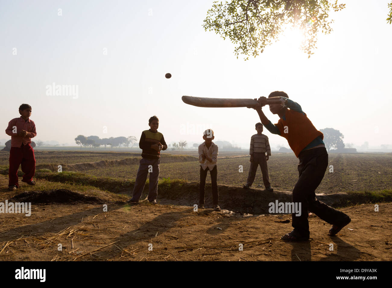 India, Uttar Pradesh, Aligarh boys playing cricket Stock Photo