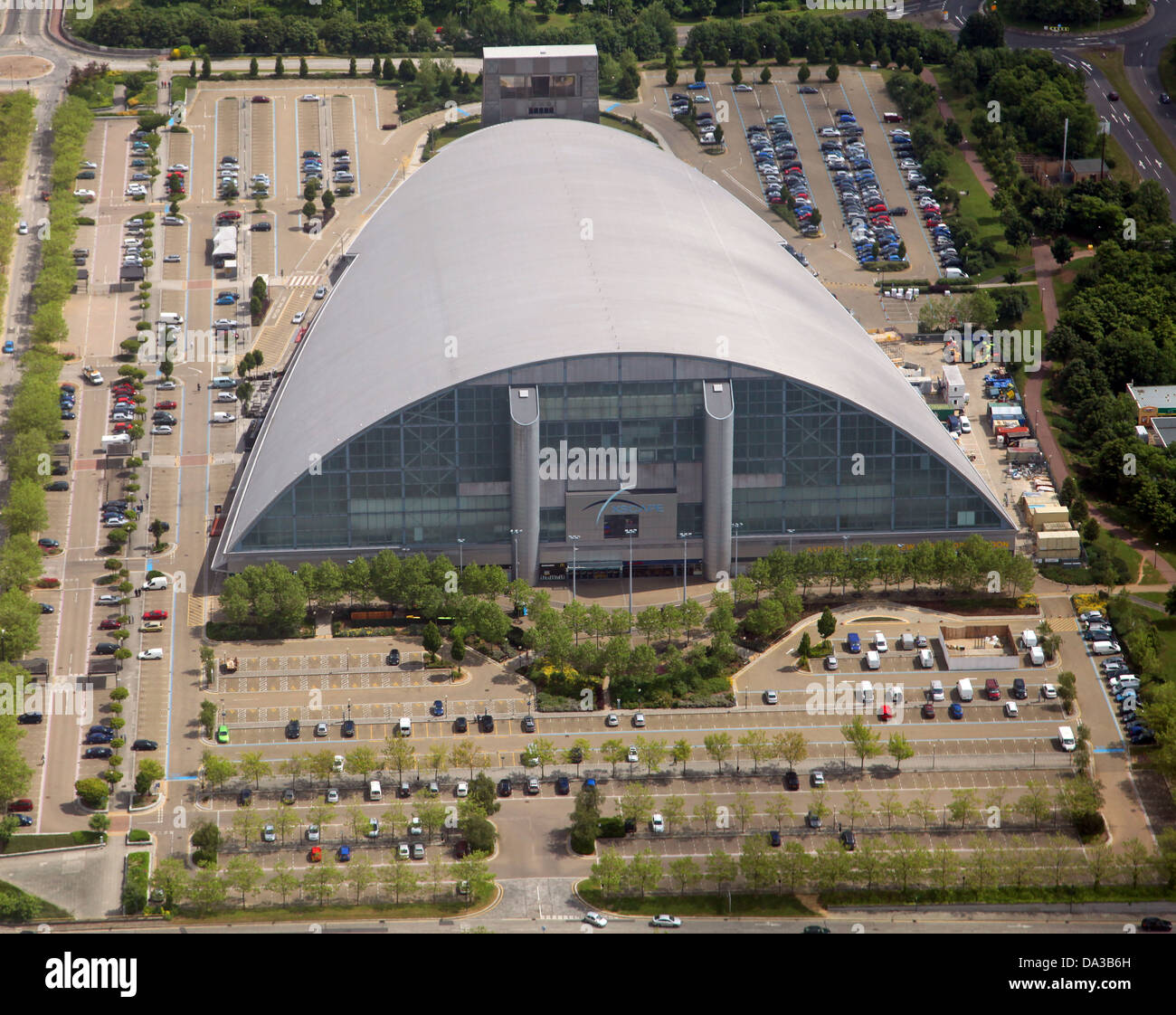 aerial view of Xscape indoor skiing centre at Milton Keynes Stock Photo