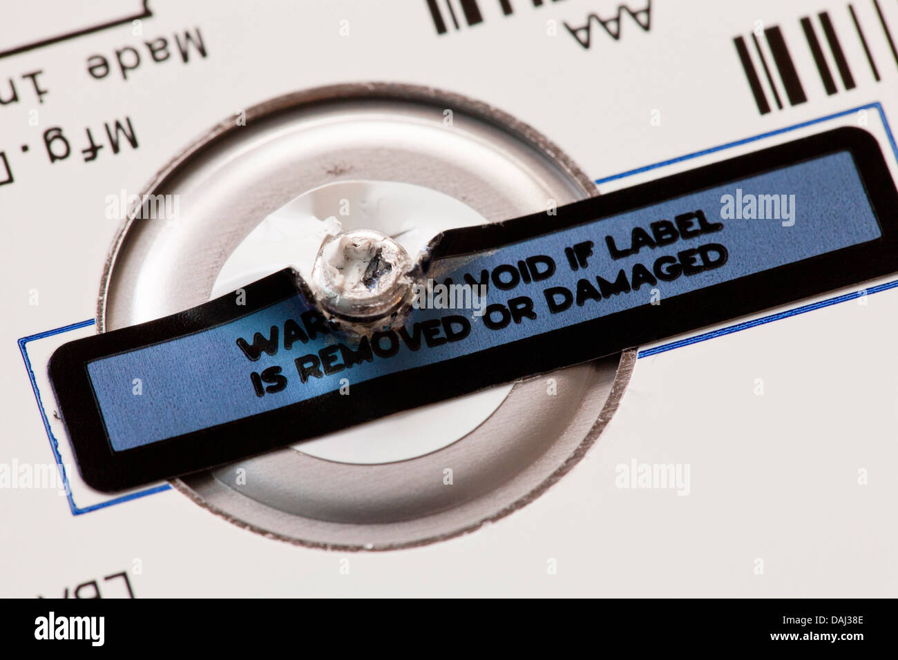 Damaged warranty void label Stock Photo