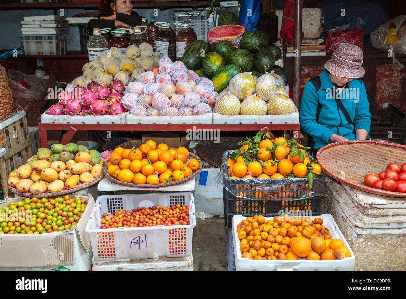 A fruit market in Sapa, Vietnam, Asia. Stock Photo