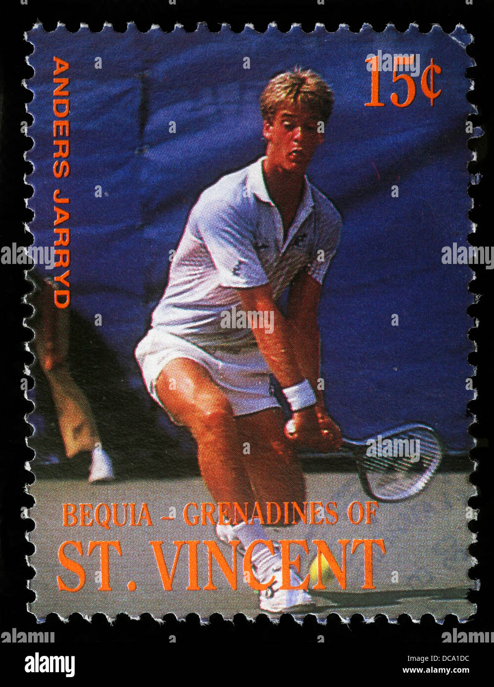 Stamp printed in Grenadines of St. Vincent shows Tennis Players Anders Jarryd, circa 1988. Stock Photo