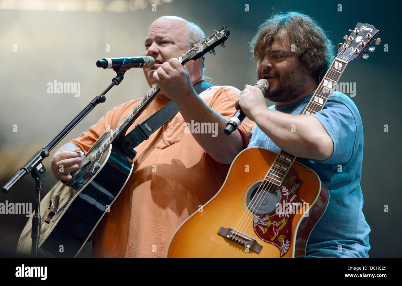 US actors and singers of the band Tenacious D., Kyle Gass (L) and Jack Black, perform at the 'Rock imPott' festival in Gelsenkirchen, Germany, 18 August 2013. After its successful premier last year, the festival took place for the second time. Photo: CAROLINE SEIDEL Stock Photo