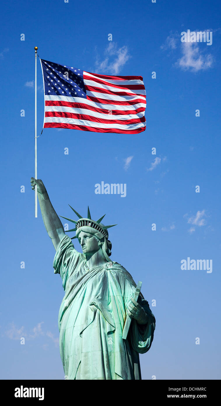 Statue of Liberty holding the American Flag , New York, USA Stock Photo