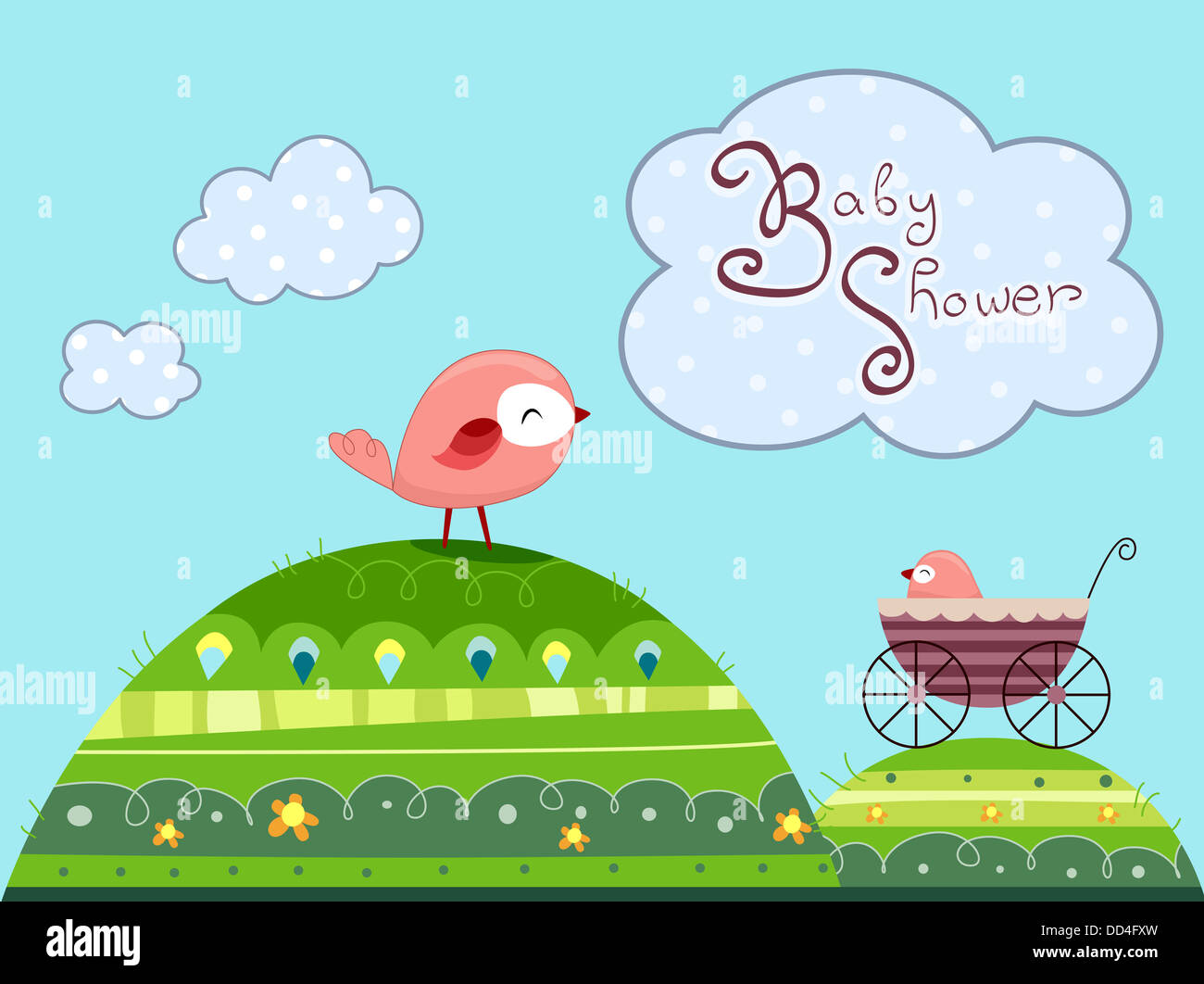 Illustration of Baby Shower Invitation Card Bird Design Stock Photo