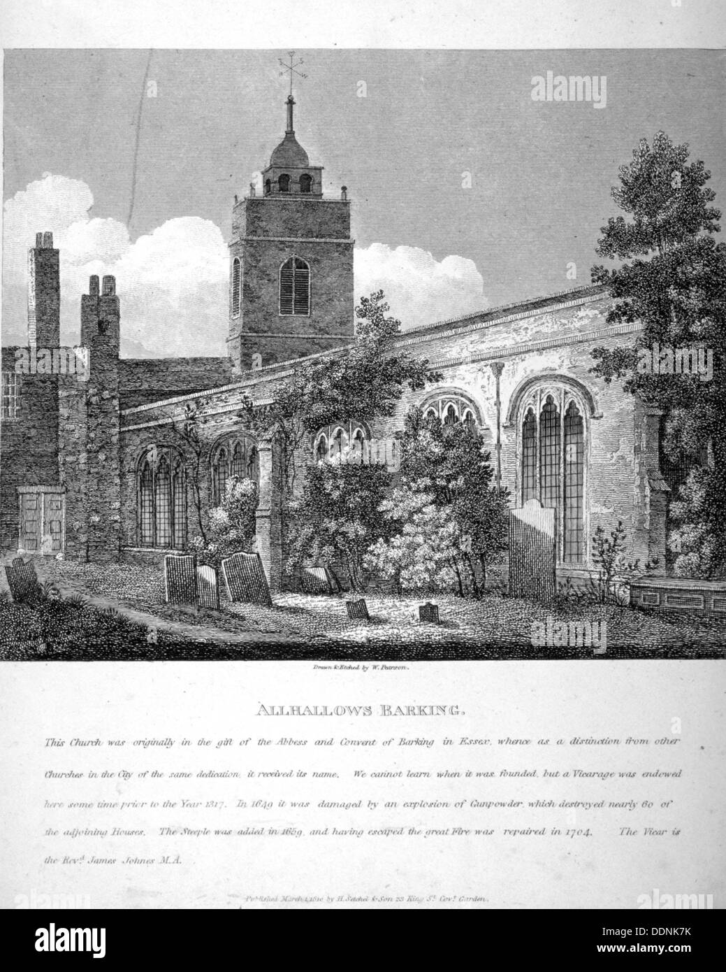 All Hallows-by-the-Tower Church, London, 1810. Artist: William Pearson Stock Photo