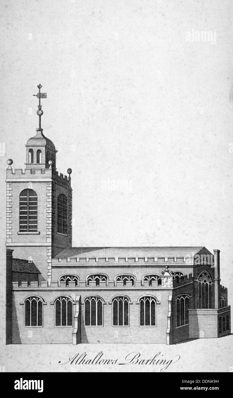 All Hallows-by-the-Tower Church, London, c1750. Artist: Benjamin Cole Stock Photo