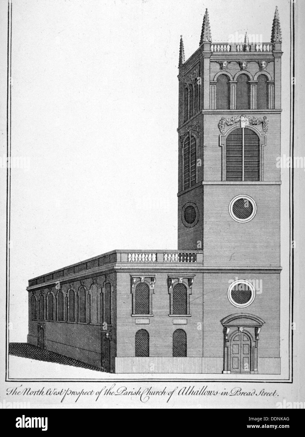 All Hallows Church, Bread Street, London, 1750. Artist: Benjamin Cole Stock Photo