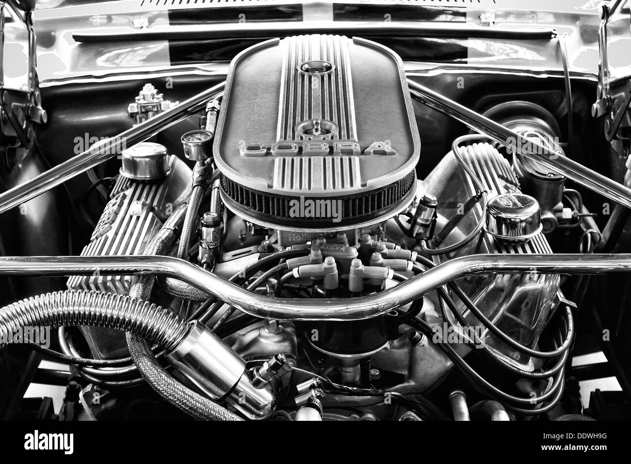 Engine Ford Shelby Mustang GT500 Eleanor (black and white) Stock Photo