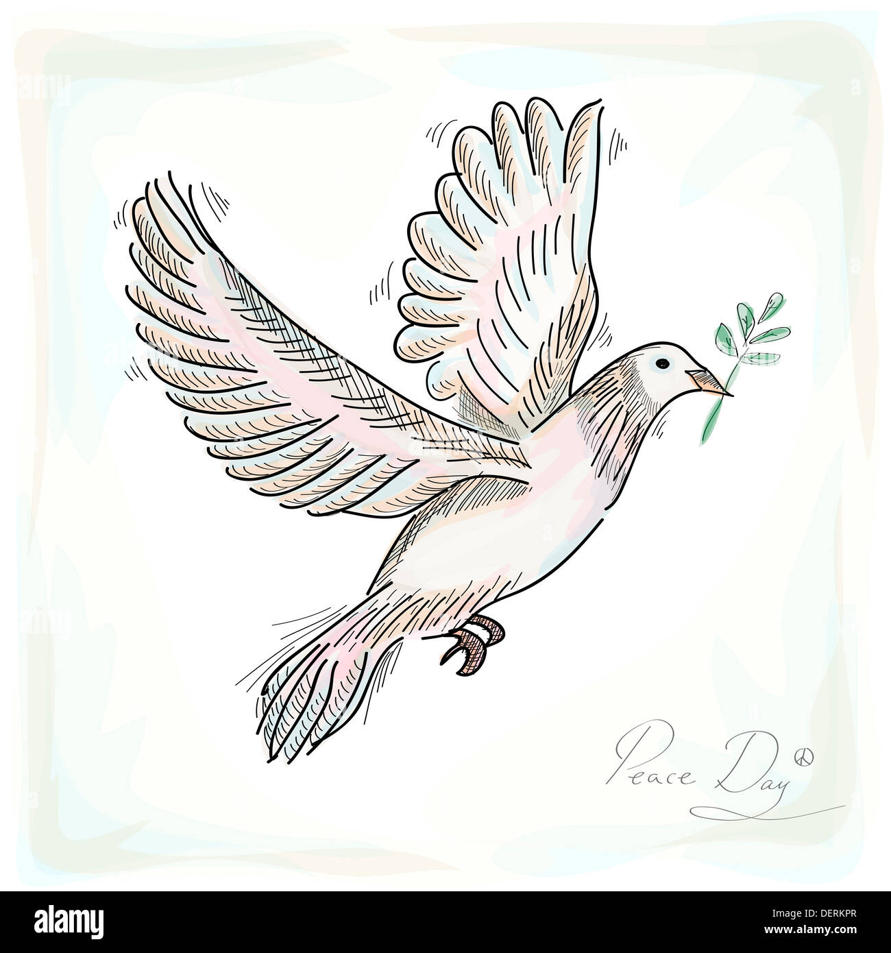 Hand drawn peace symbol dove bird with texture background. EPS10 Vector file organized in layers for easy editing. Stock Photo