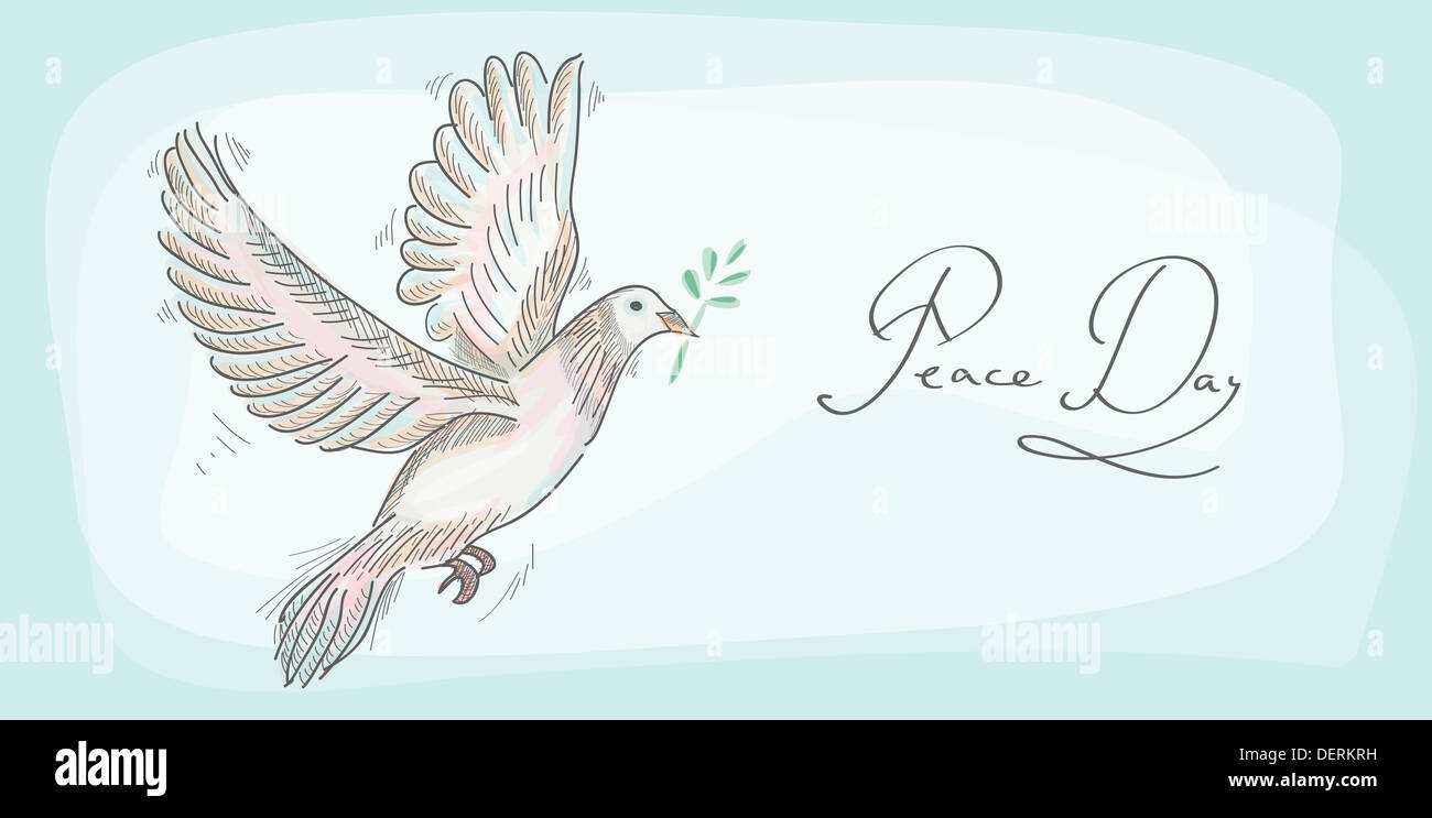 Hand drawn peace day symbol dove over texture background. EPS10 Vector file organized in layers for easy editing.  Stock Photo