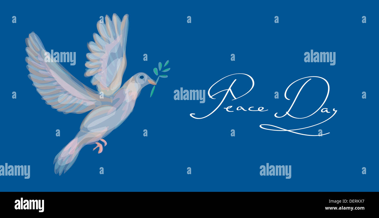 Sketch style peace and love composition symbol and dove bird over blue background. EPS10 Vector file organized in layers for easy editing. Stock Photo