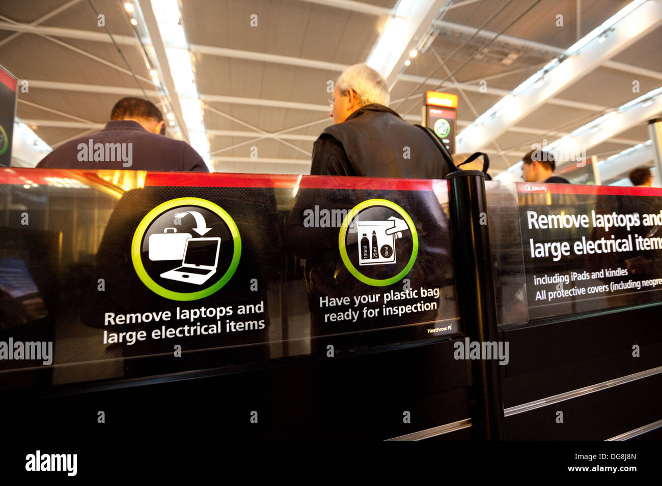 Airport security check entering the departure lounge, Terminal 5, Heathrow airport London UK Stock Photo