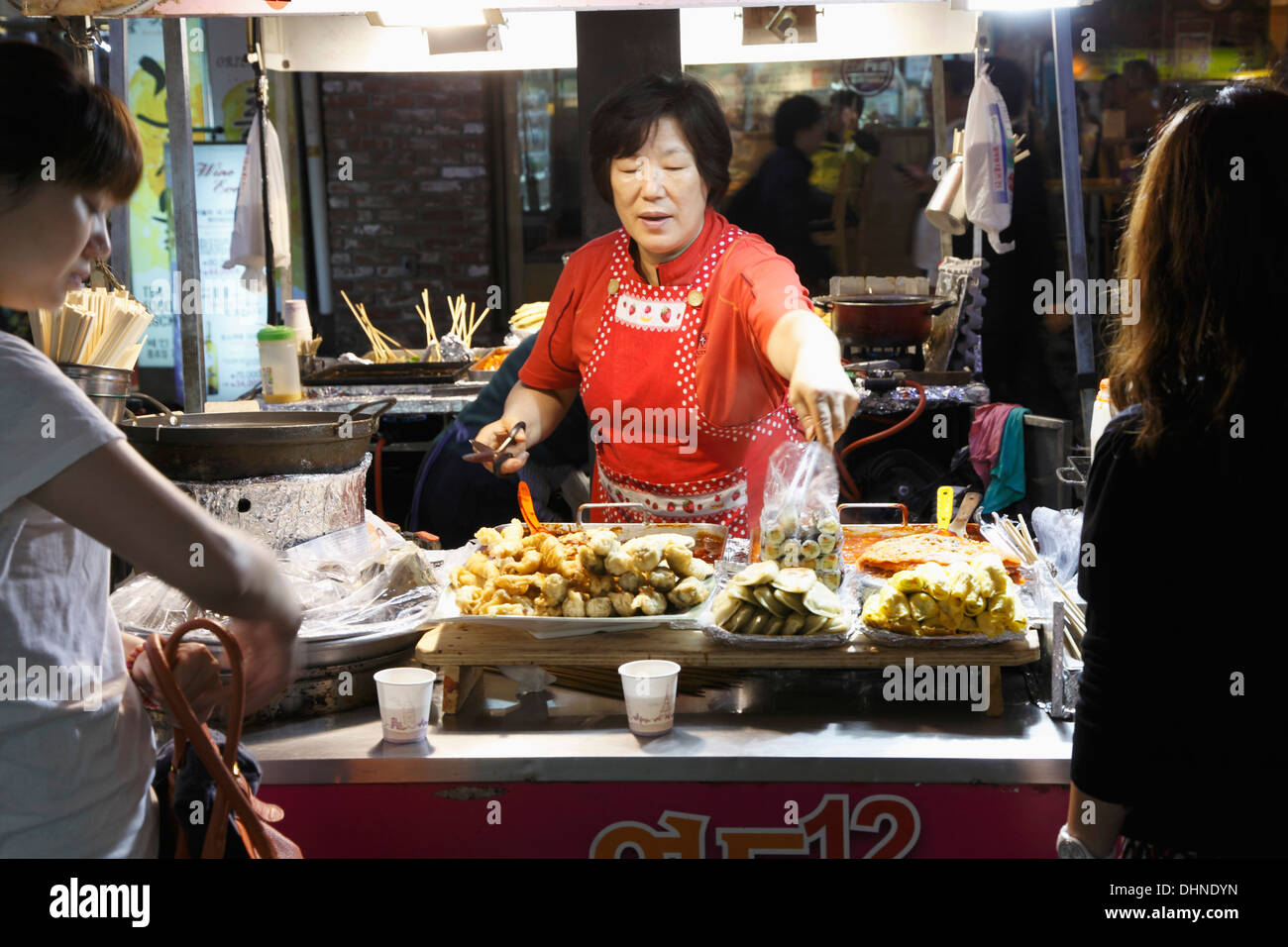 South Korea, Seoul, street food stall, people, Stock Photo