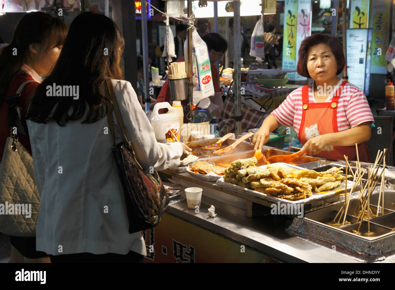 South Korea, Seoul, street food stall, people, Stock Photo