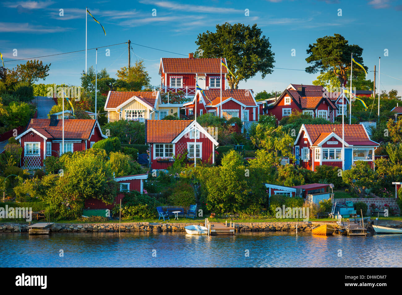 Typical Swedish small cottages in Karlskona, Sweden Stock Photo