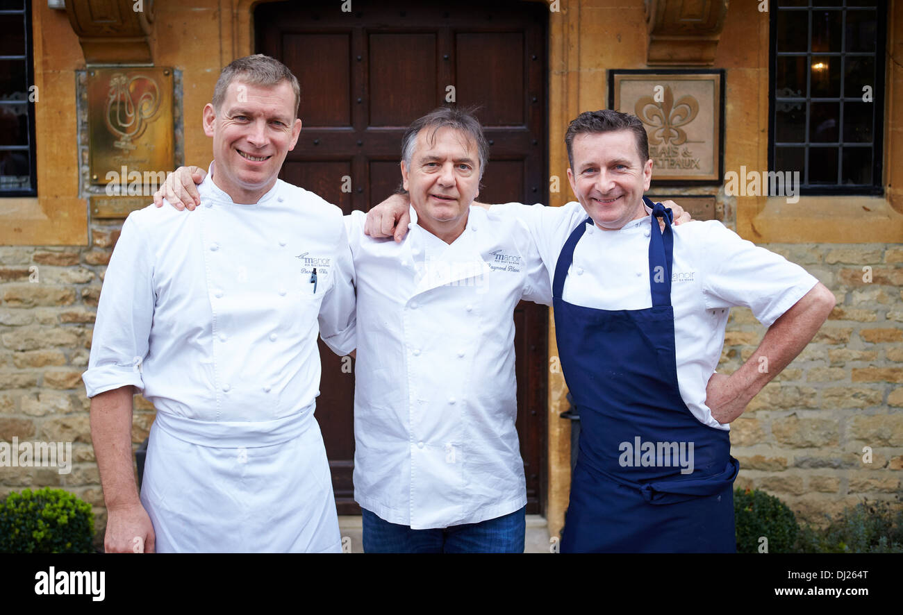 Chef Raymond Blanc with members of his staff at Le Manoir aux Quat Saisons Stock Photo