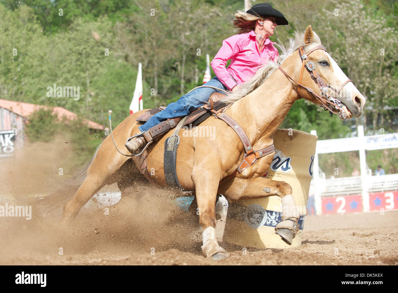 May 7, 2011 - Sonora, California, U.S - Barrel racer Randee Hedrick of Atascadero, CA competes at the Mother Lode Round-Up in Sonora, CA. (Credit Image: © Matt Cohen/Southcreek Global/ZUMAPRESS.com) Stock Photo