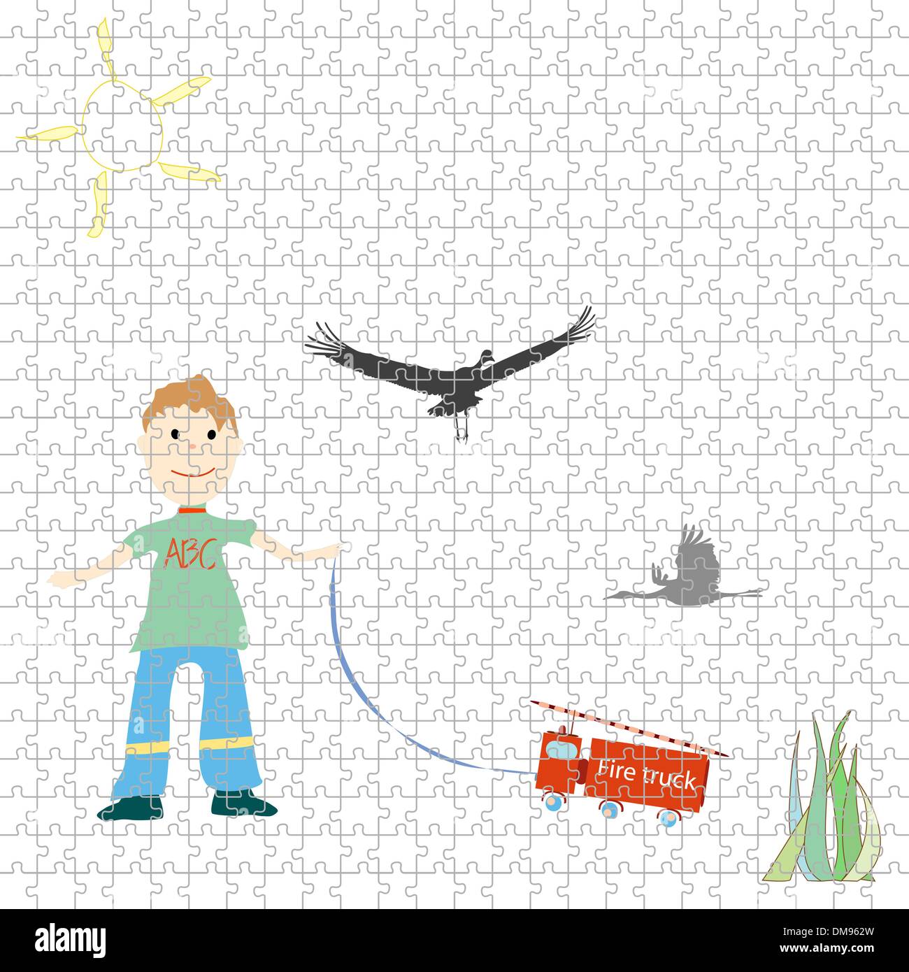 little boy playing puzzle Stock Vector