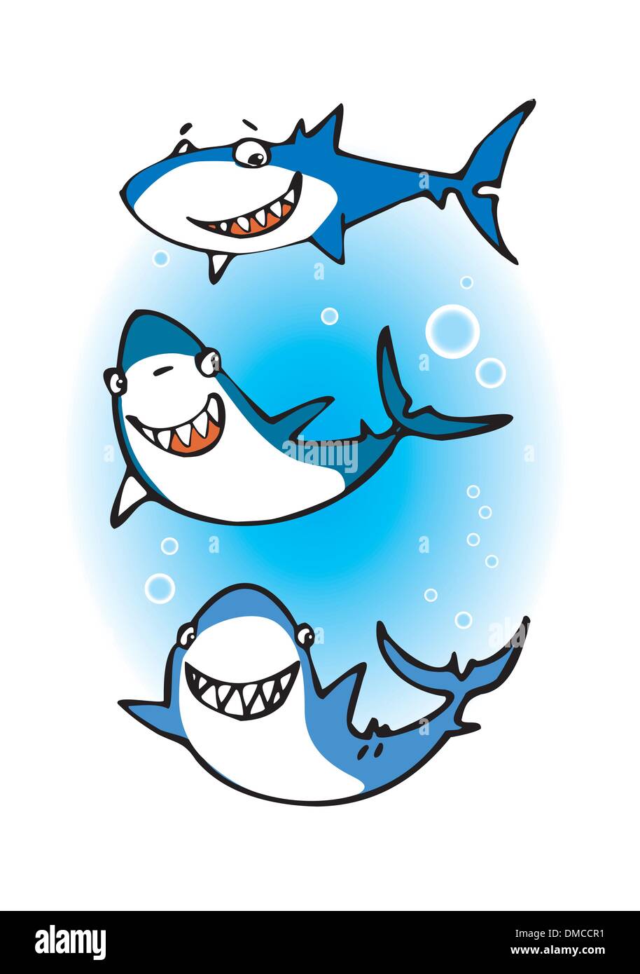 Three happy sharks Stock Vector