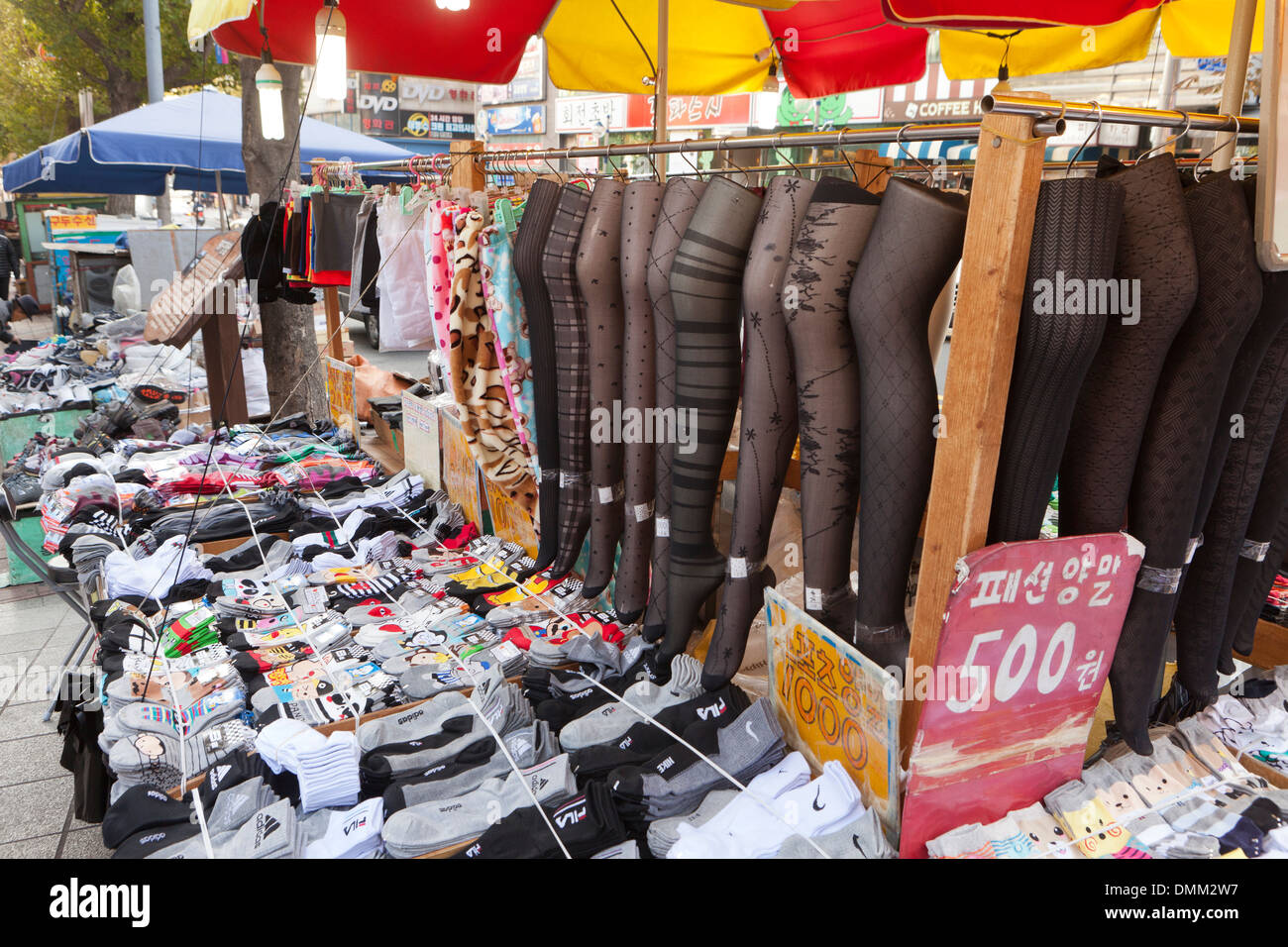 Socks and stockings street vendor stand - Busan, South Korea Stock Photo