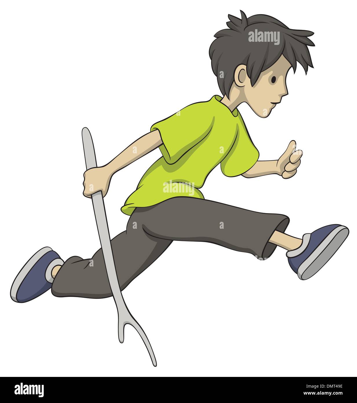 Running boy with a stick Stock Vector