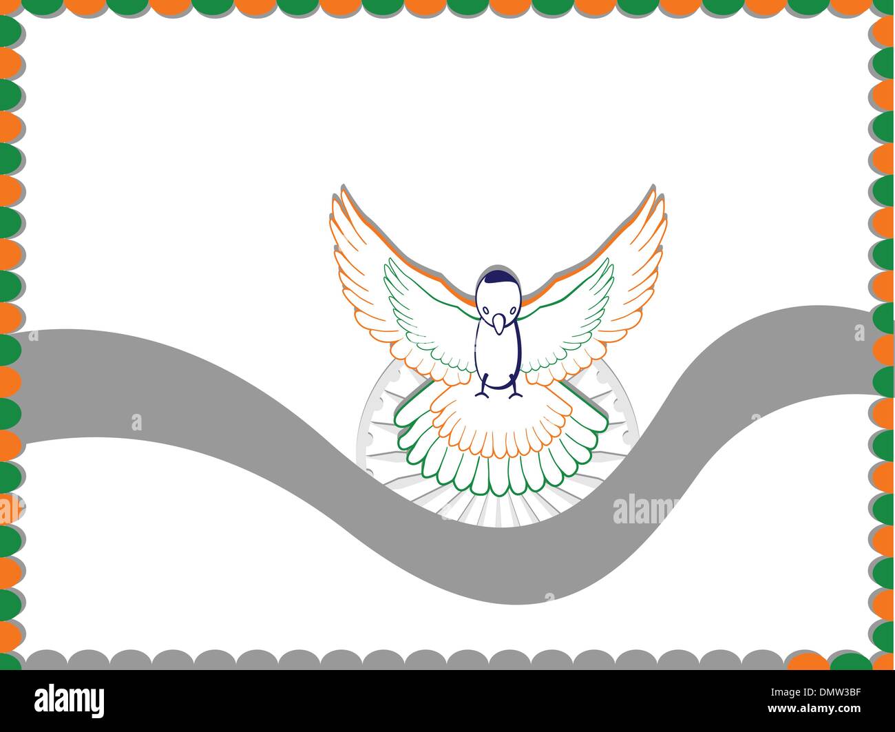 An Indian flag card with the flying pigeon. Vector Illustration. Stock Vector