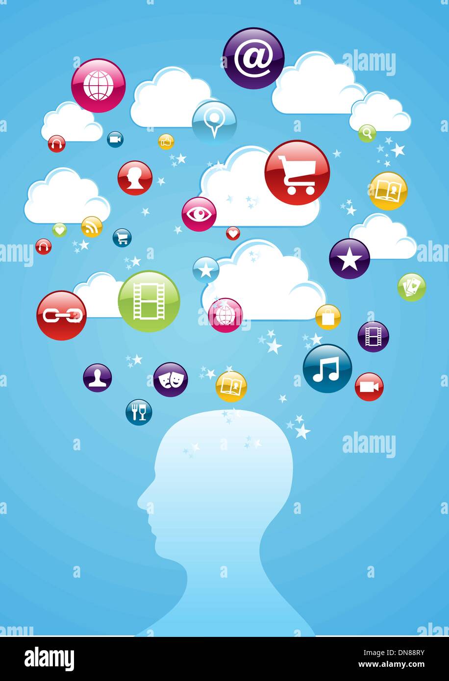 Human head cloud storage concept. Stock Vector