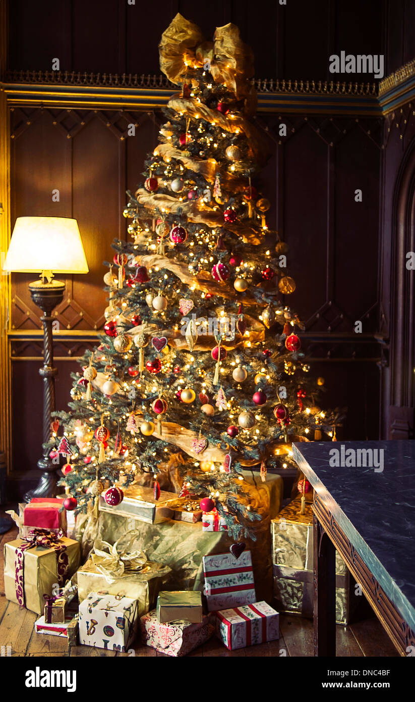 Christmas Tree in an English country house Stock Photo